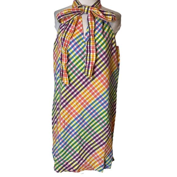 J. Crew Tie Neck Dress Multi Color Plaid sz 6 - Picture 6 of 11